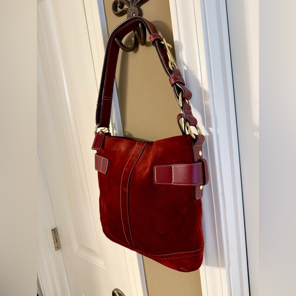 Coach Red Suede Shoulder Bag - Picture 5 of 10